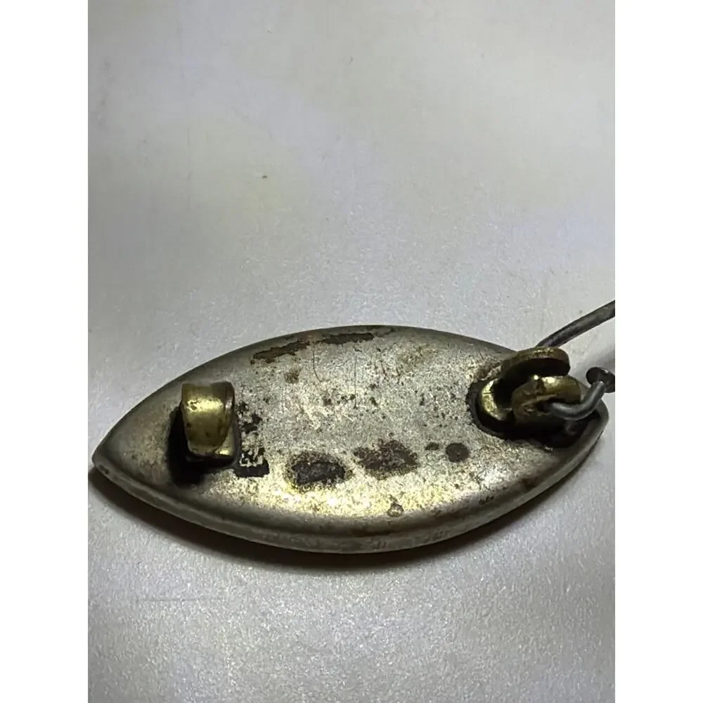 Vintage Abalone Shell Marquise Brooch Pin Sterling Silver Mother of Pearl MOP